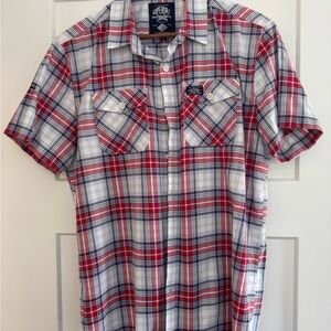 Superdry Blue and Red Casual Button Down Shirt